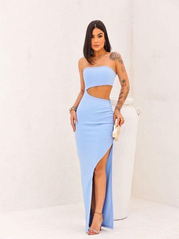 Vestido feminino colado longo tomara que caia fenda lateral - Ref:#0027 - Bijoux