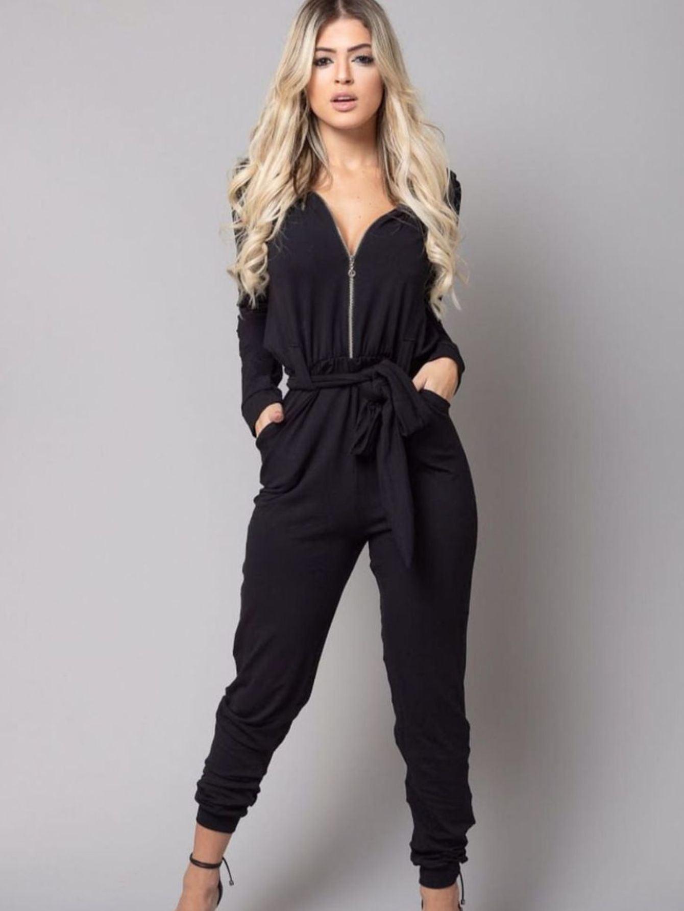 Macacão Feminino Longo com Capuz e Ziper - Ref:#0028 - Bijoux